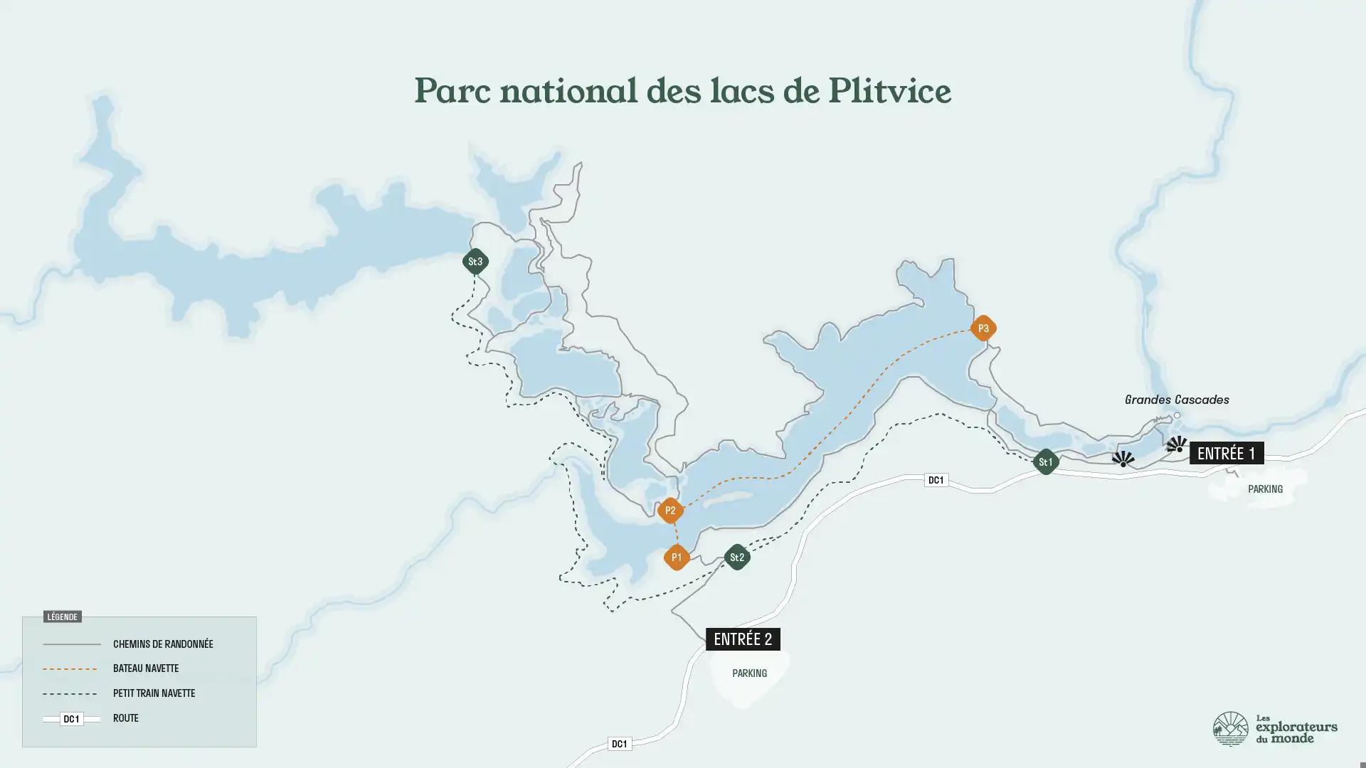 Carte du parc national des lacs de Plitvices en Croatie