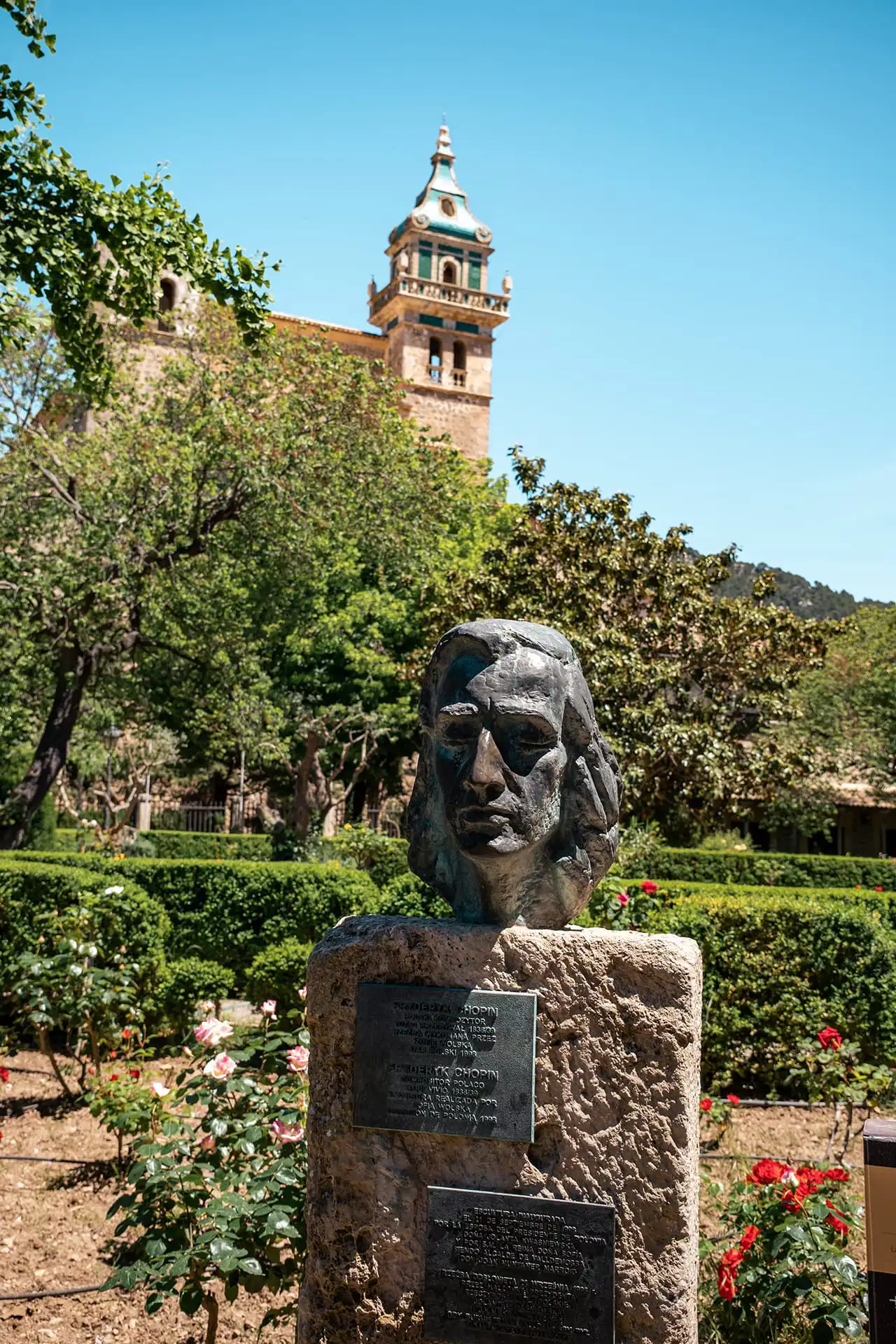 Buste de Frédéric Chopin dans les jardins de Rei Joan Carles à Valldemossa