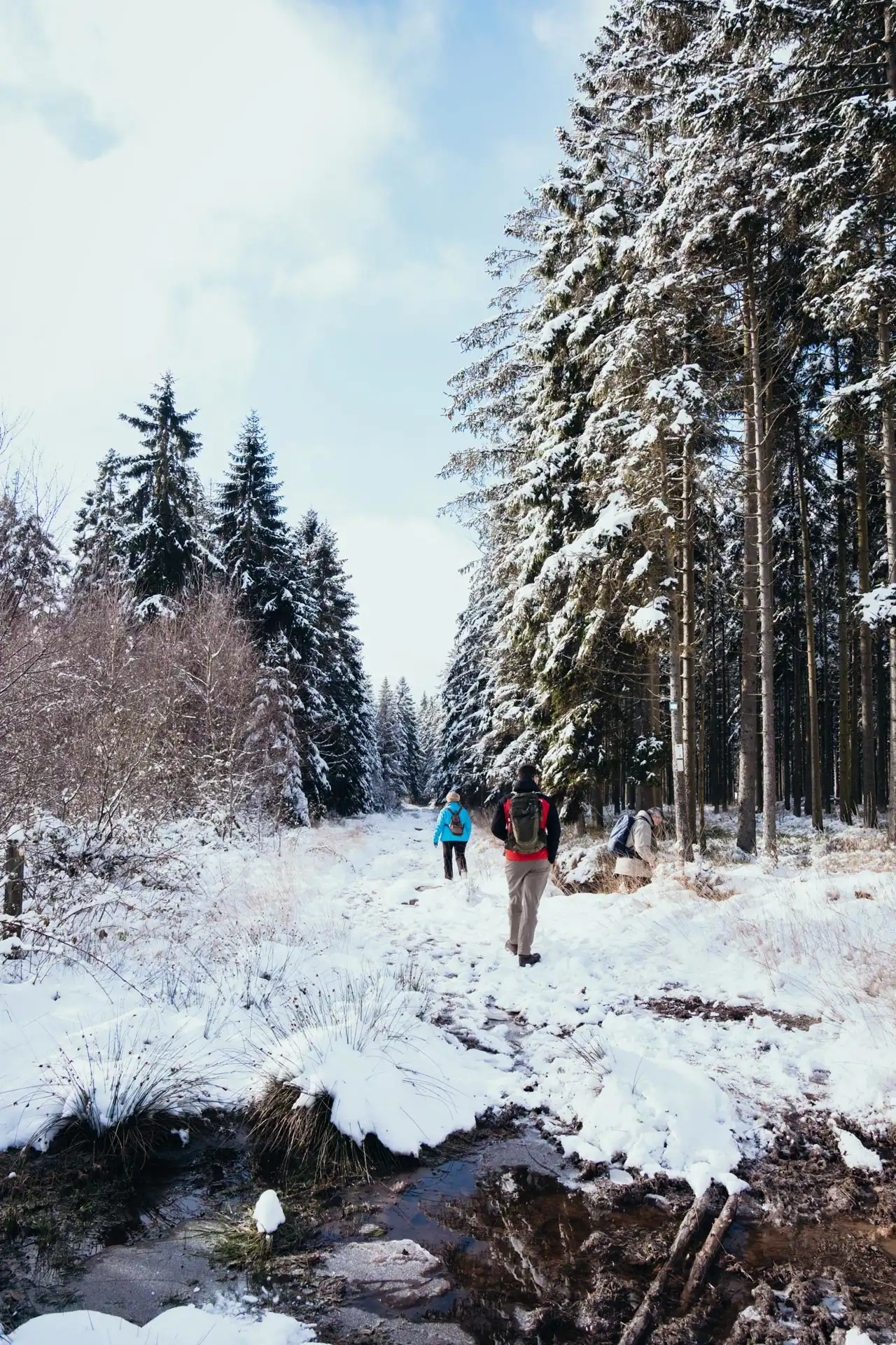 Randonneur marchant dans la neige à Longfaye
