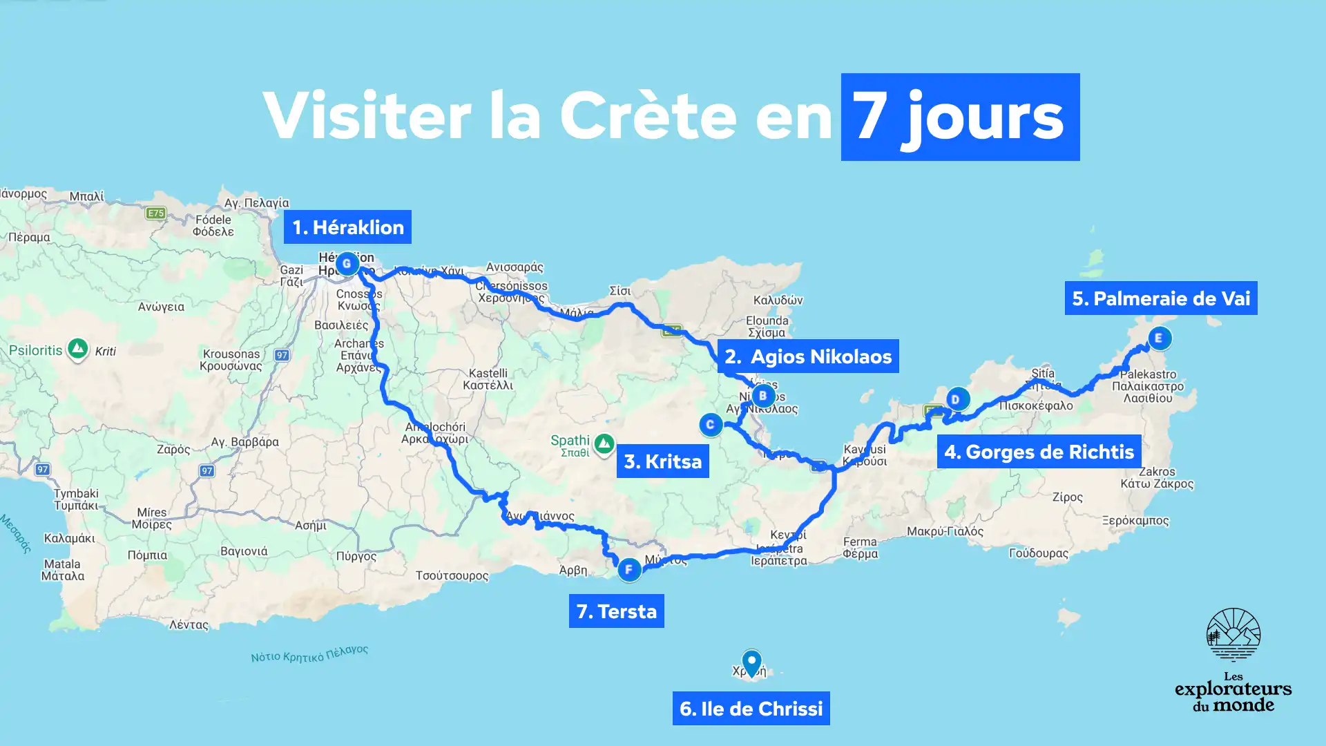 Visiter la Crète en 7 jours - itinéraire carte